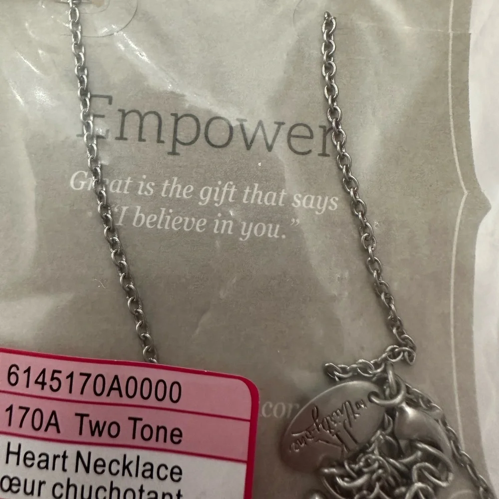 JK by Thirty-one Whisper Heart Necklace & Gift Bag Two Tone 18” Gold Silver